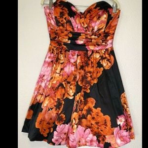Speechless Orange Pink Floral Strapless Dress NWT